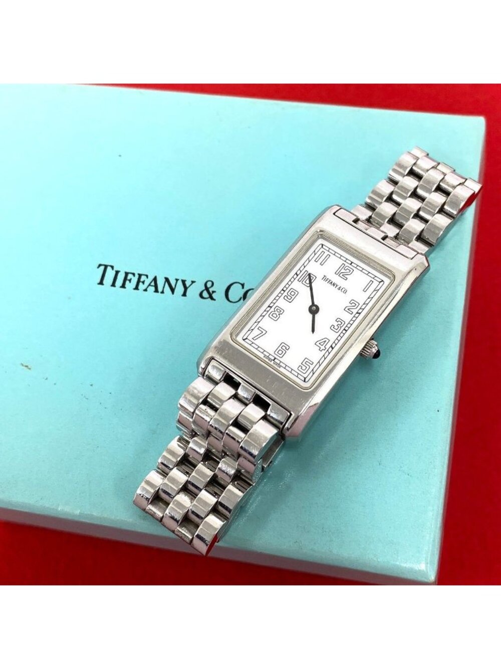 Tiffany & Co Rectangular Stainless Steel Quartz Watch Wrist Silver